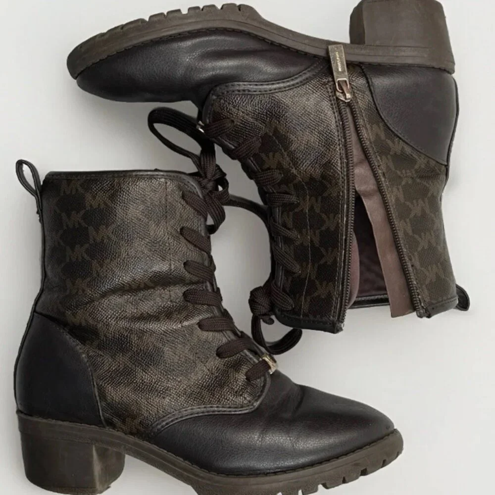 (GIRL’S 4) Michael Kors Dark & Light Brown Mid-Calf Logo-Patterned Boots